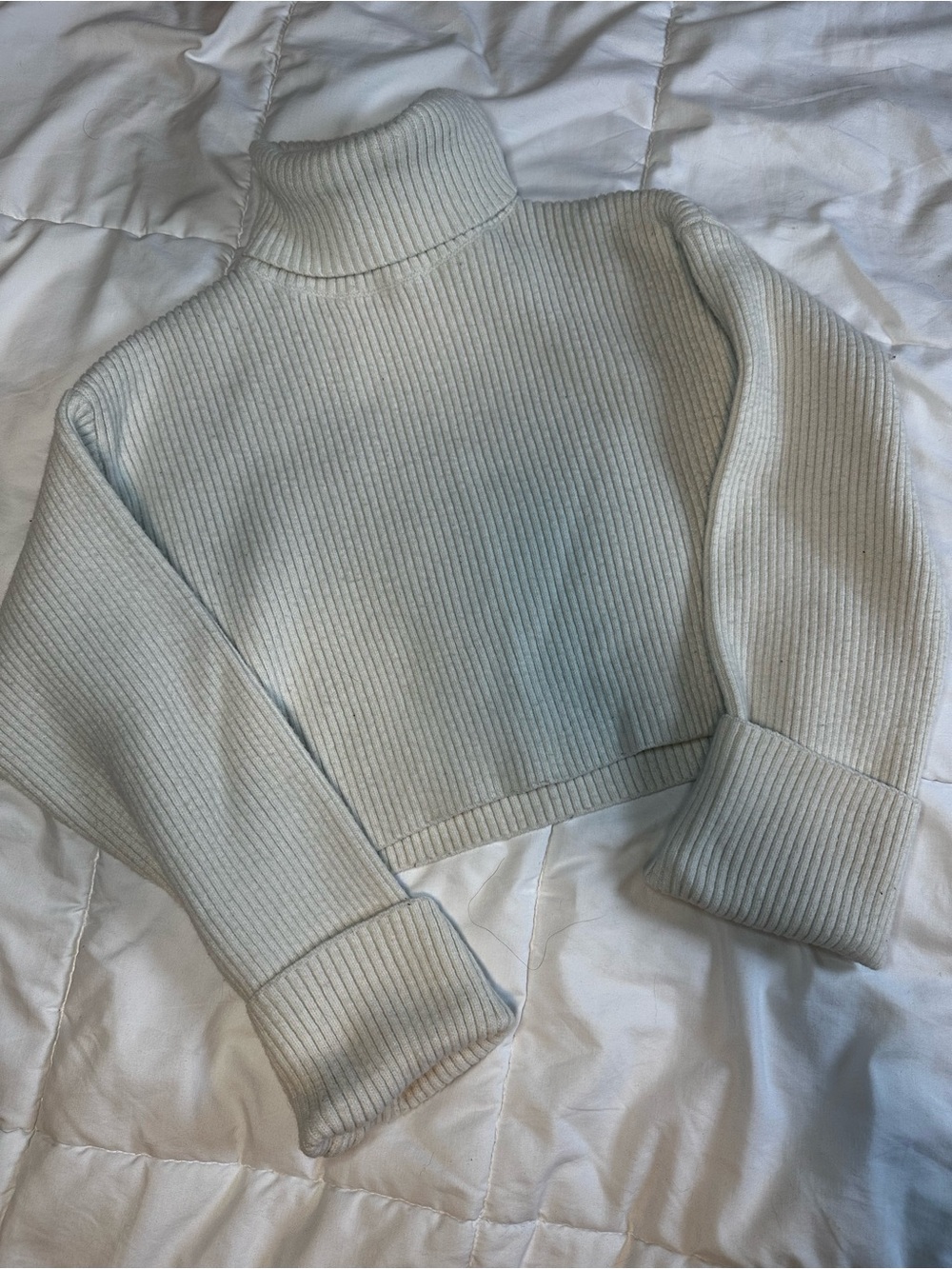 SHEIN Ribbed Turtleneck Sweater in White